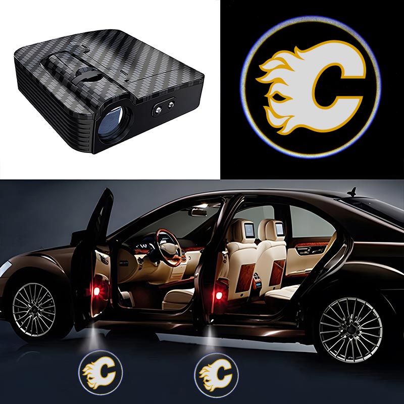 Calgary Flames Car Door Lights Project the Logo on Ground