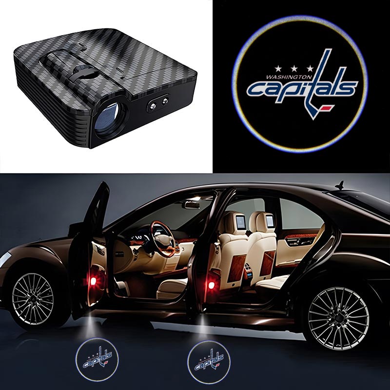 Washington Capitals Car Door Lights Project on the ground at night